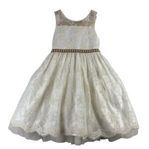 American Princess Sequin Beaded Flower Girl Dress Ivory 6-7 Wedding Special Occa